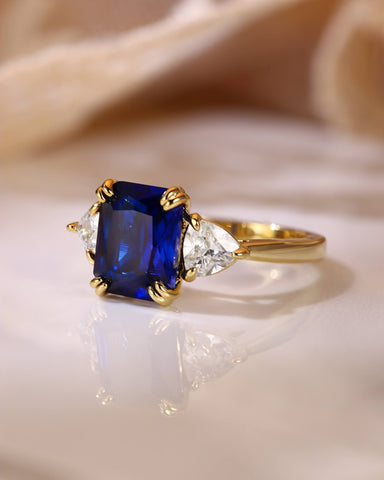 ZOE Three Stone Emerald Cut Sapphire Engagement Ring