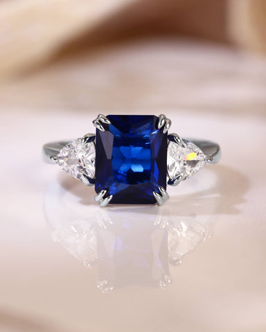 ZOE Three Stone Emerald Cut Sapphire Engagement Ring