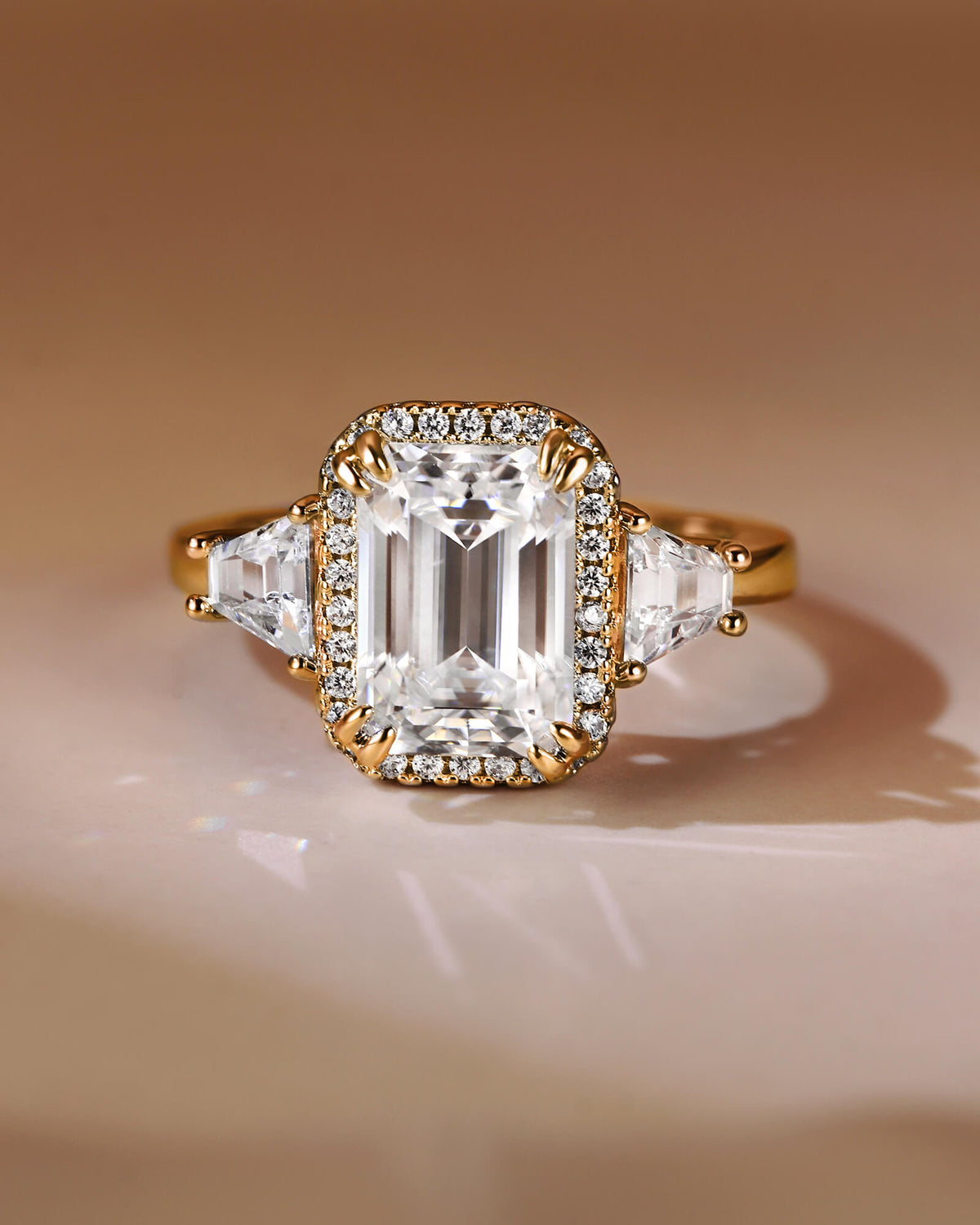 LUCIENNEE Emerald Cut Halo Moissanite Vintage Engagement Ring