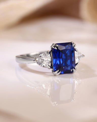 ZOE Three Stone Emerald Cut Sapphire Engagement Ring
