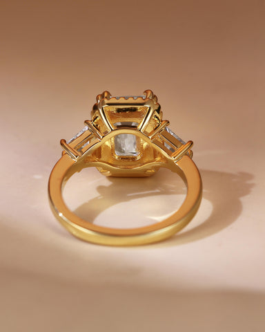 LUCIENNEE Emerald Cut Halo Moissanite Vintage Engagement Ring