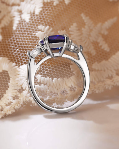 ZOE Three Stone Emerald Cut Sapphire Engagement Ring