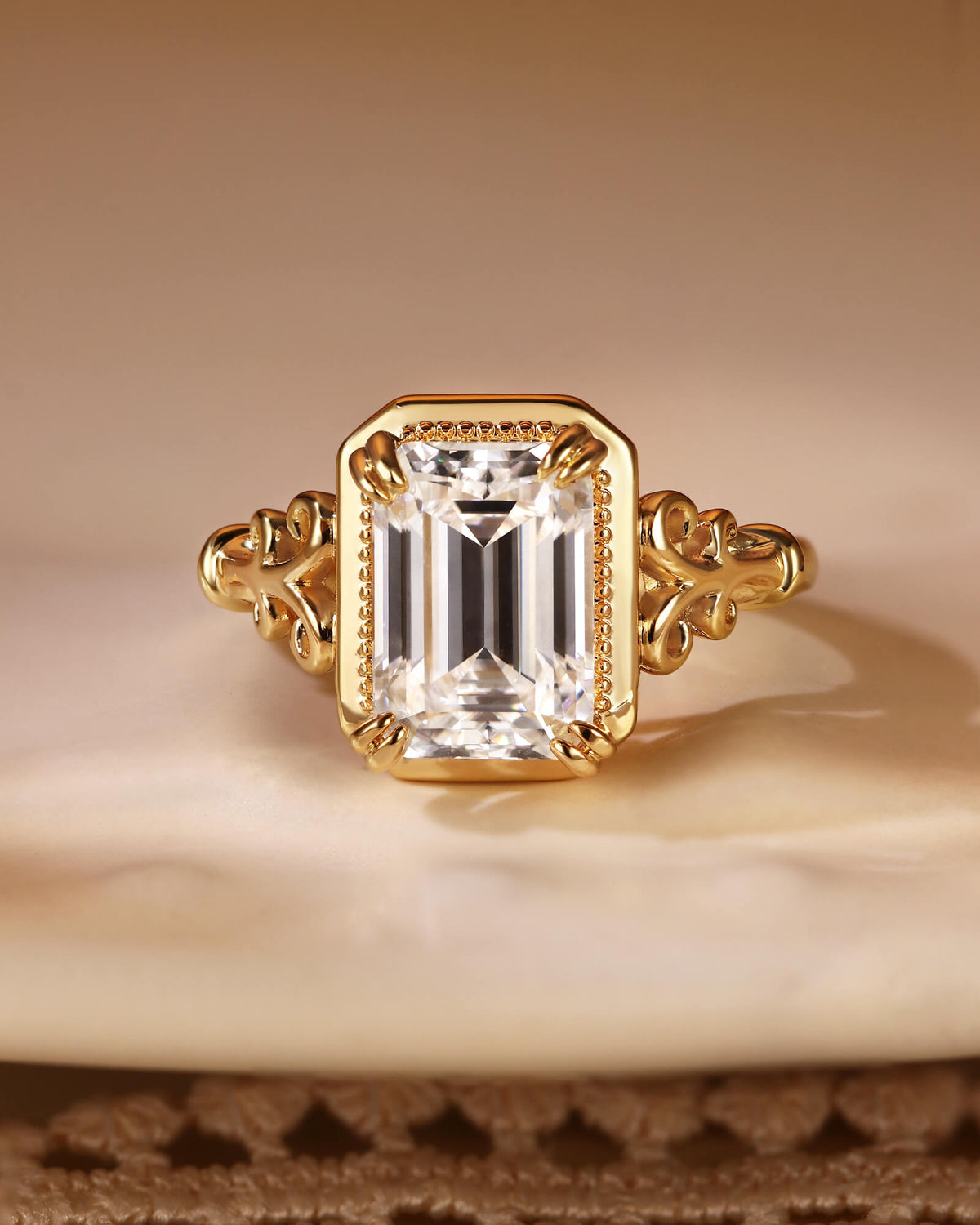 ETHEL Emerald Cut Moissanite Art Deco Engagement Ring