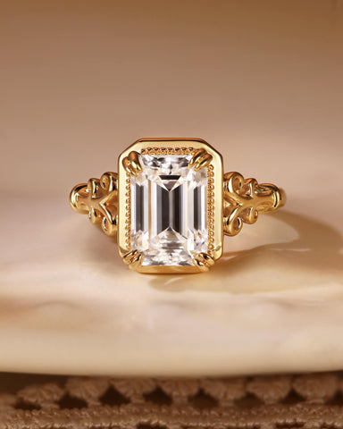 ETHEL Emerald Cut Moissanite Art Deco Engagement Ring
