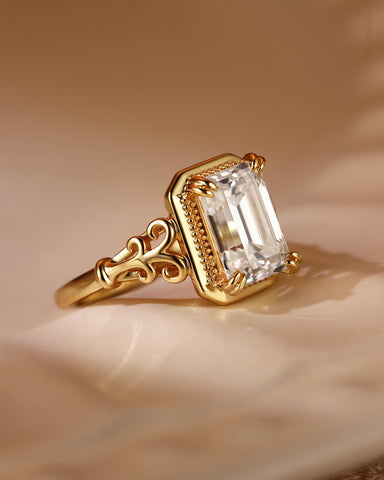 ETHEL Emerald Cut Moissanite Art Deco Engagement Ring