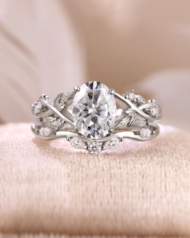 WRENLEY Oval Cut Moissanite Leaf Engagement Ring Set