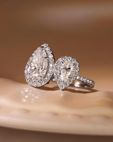 ILLAYNA  Double Halo Pear Cut Moissanite Custom Ring