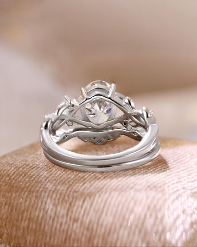 WRENLEY Oval Cut Moissanite Leaf Engagement Ring Set