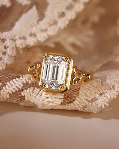 ETHEL Emerald Cut Moissanite Art Deco Engagement Ring