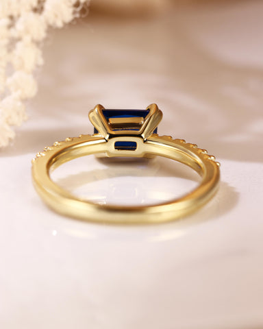 VELDA Pave Band East-West Emerald Cut Sapphire Engagement Ring