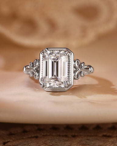ETHEL Emerald Cut Moissanite Art Deco Engagement Ring