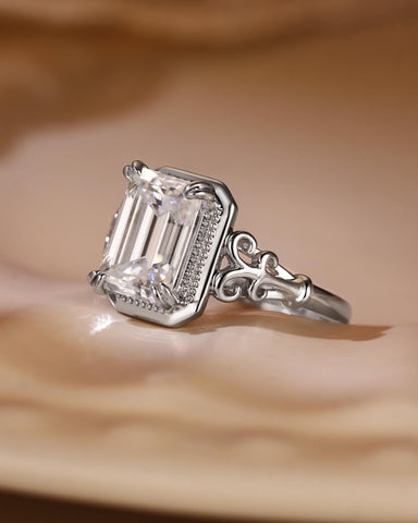 ETHEL Emerald Cut Moissanite Art Deco Engagement Ring
