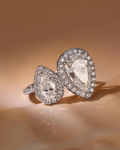 ILLAYNA  Double Halo Pear Cut Moissanite Custom Ring