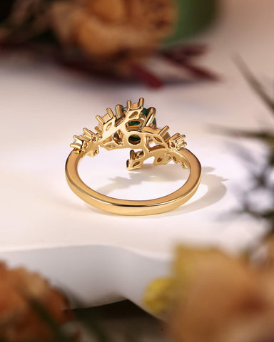 KNIGHT Round Moss Agate Leaf Engagement Ring