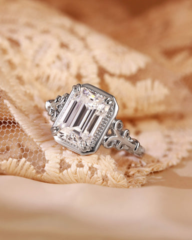 ETHEL Emerald Cut Moissanite Art Deco Engagement Ring