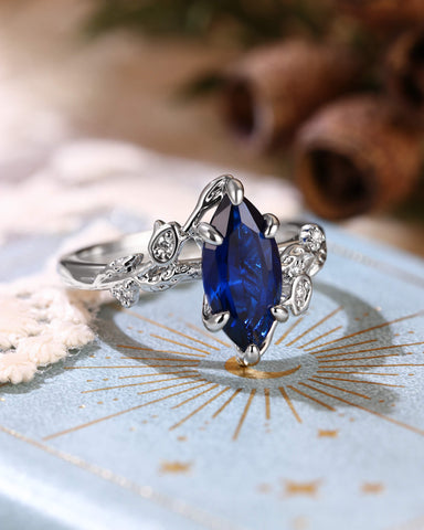 EUGENIA Marquise Cut Sapphire Leafy Nature Inspired Engagement Ring