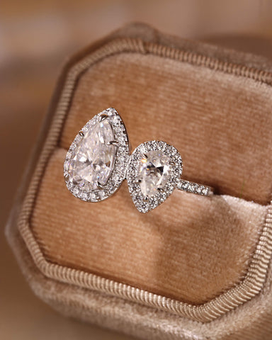 ILLAYNA  Double Halo Pear Cut Moissanite Custom Ring