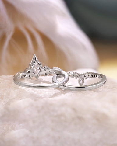 CELESTIA Vintage Kite Cut Moissanite Engagement Ring Set