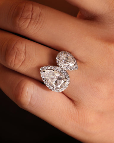 ILLAYNA  Double Halo Pear Cut Moissanite Custom Ring