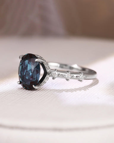OPHELIA Color Change Oval Cut Alexandrite Engagement Ring