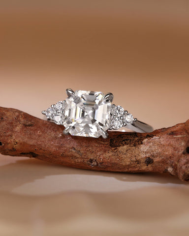 ISALIE Asscher Cut Moissanite Cluster Unique Engagement Ring