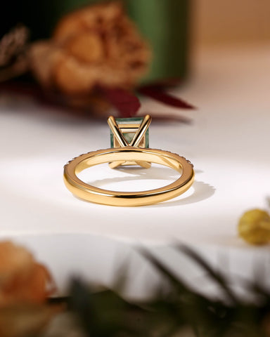 RAYA Emerald Cut Natural Moss Agate Solitaire Engagement Ring
