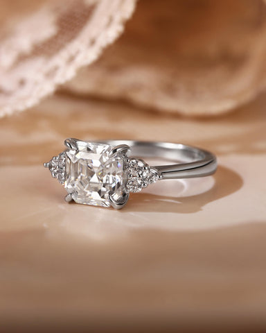 ISALIE Asscher Cut Moissanite Cluster Unique Engagement Ring