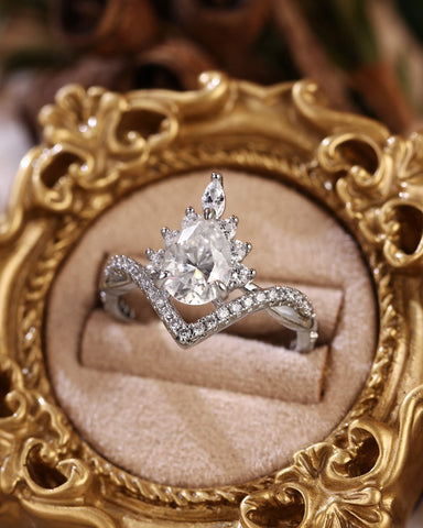 ISABELLA Halo Pear Cut Twisted Engagement Ring