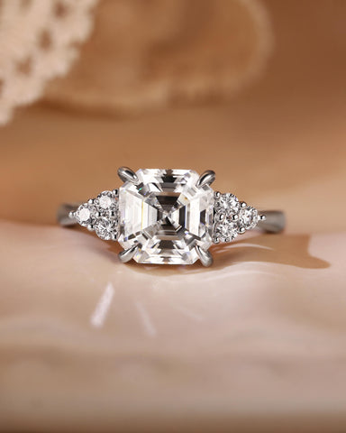 ISALIE Asscher Cut Moissanite Cluster Unique Engagement Ring