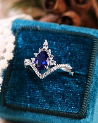 ISABELLA Halo Pear Cut Sapphire Twisted Engagement Ring