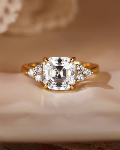 ISALIE Asscher Cut Moissanite Cluster Unique Engagement Ring