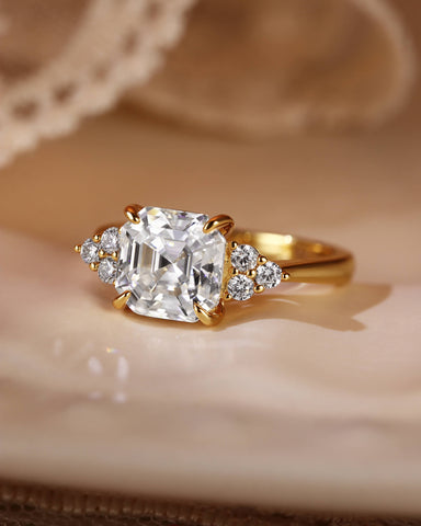 ISALIE Asscher Cut Moissanite Cluster Unique Engagement Ring