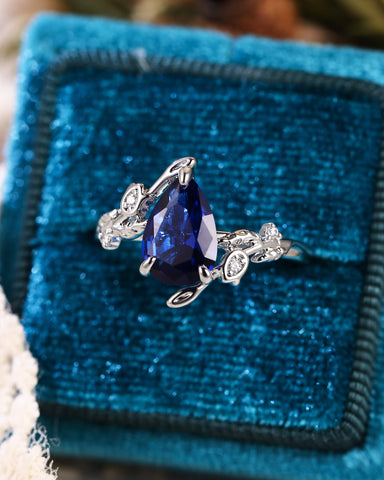 HELENE Pear Cut Sapphire Leafy Nature Inspired Engagement Ring