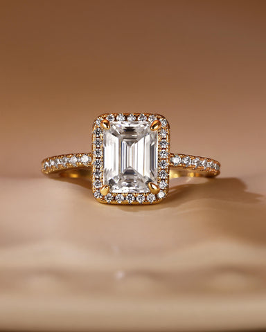 SANA Classic Halo Emerald Cut Moissanite Pave Engagement Ring