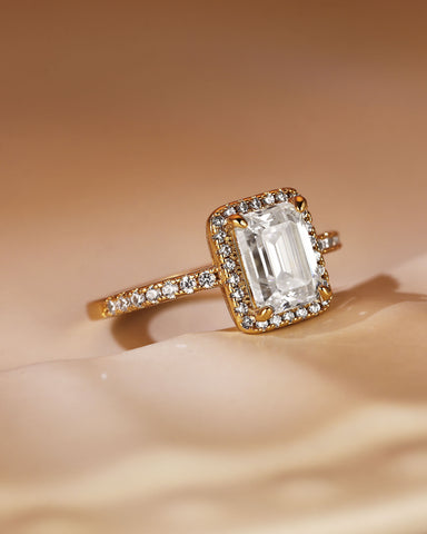 SANA Classic Halo Emerald Cut Moissanite Pave Engagement Ring