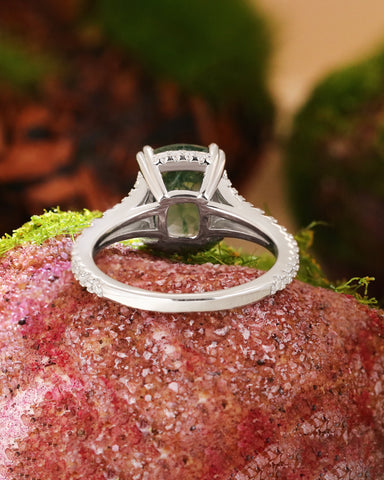 FERNANDA Cushion Cut Moss Agate Split Shank Engagement Ring