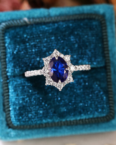 NEOMA  Classy Oval Cut Sapphire Halo Engagement Ring