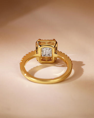 SANA Classic Halo Emerald Cut Moissanite Pave Engagement Ring