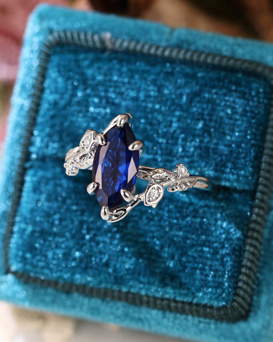 EUGENIA Marquise Cut Sapphire Leafy Nature Inspired Engagement Ring