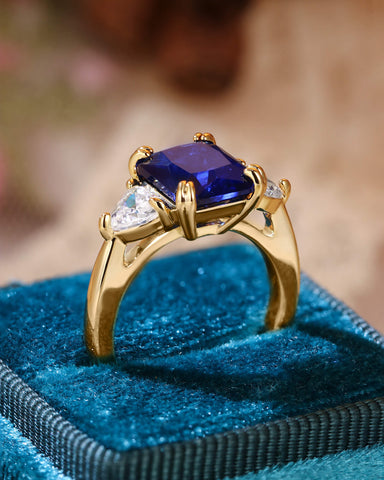 ZOE Three Stone Emerald Cut Sapphire Engagement Ring