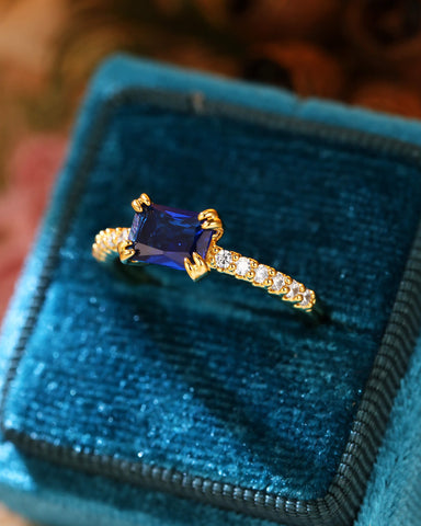 VELDA Pave Band East-West Emerald Cut Sapphire Engagement Ring
