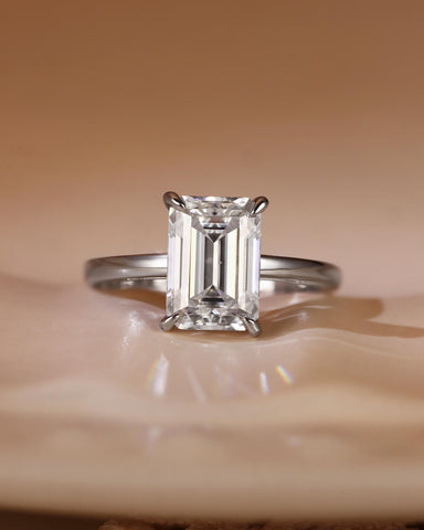 BINA Simple Emerald Cut Moissanite Solitaire Engagement Ring