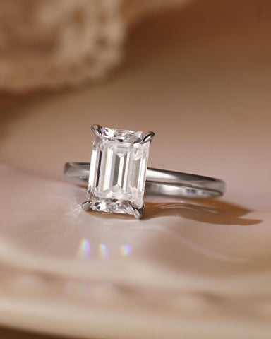 BINA Simple Emerald Cut Moissanite Solitaire Engagement Ring