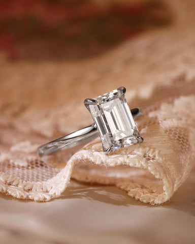 BINA Simple Emerald Cut Moissanite Solitaire Engagement Ring