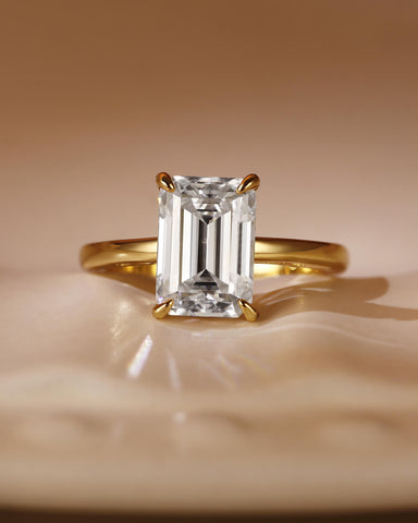 BINA Simple Emerald Cut Moissanite Solitaire Engagement Ring