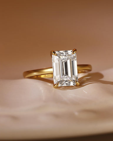 BINA Simple Emerald Cut Moissanite Solitaire Engagement Ring