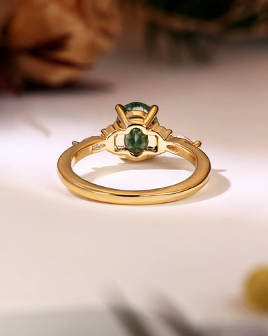 VERN Gorgeous Cluster Oval Moss Agate Engagement Ring