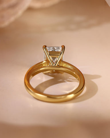 BINA Simple Emerald Cut Moissanite Solitaire Engagement Ring