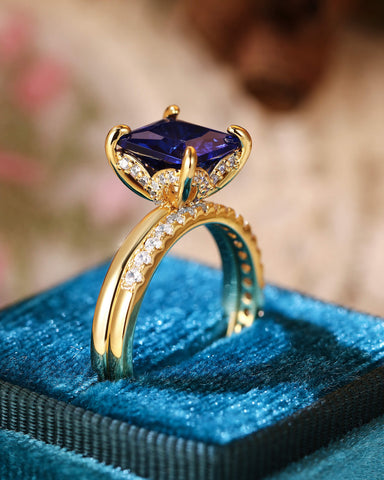 BELINDA Classic Princess Cut Sapphire Bridal Set 2pcs