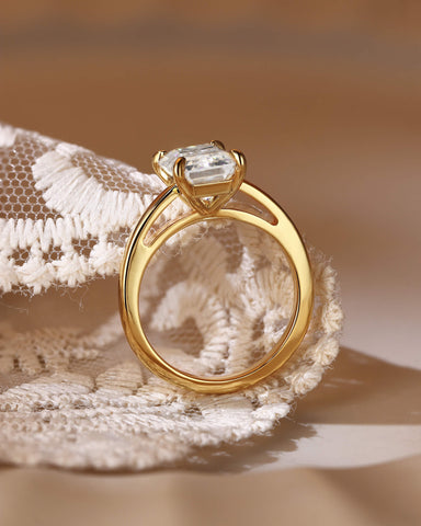 BINA Simple Emerald Cut Moissanite Solitaire Engagement Ring